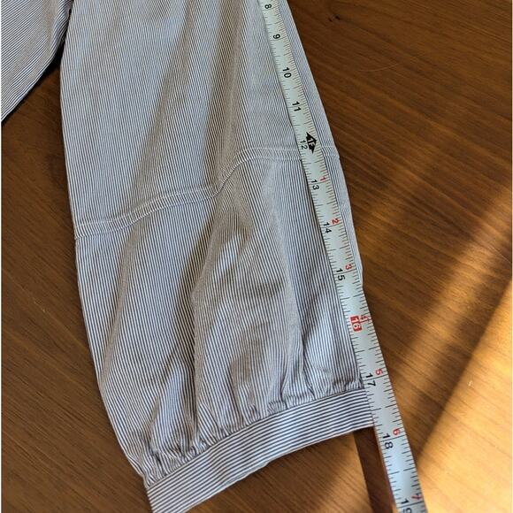 Everlane Blue Striped Cotton Weave Collarless Shirt Belt Midi Dress, size 2 - Picture 8 of 9